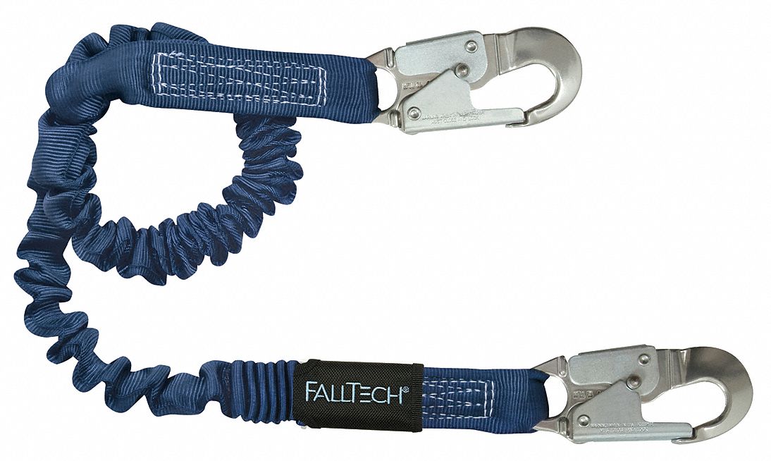 Shock-Absorbing Lanyard: Tubular Webbing, Aluminum Snap Hook, Aluminum Snap Hook, 1 Legs