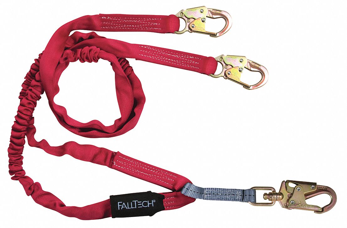 Shock-Absorbing Lanyard: Tubular Webbing, Steel Snap Hook, Steel Snap Hook, 310 lb Capacity