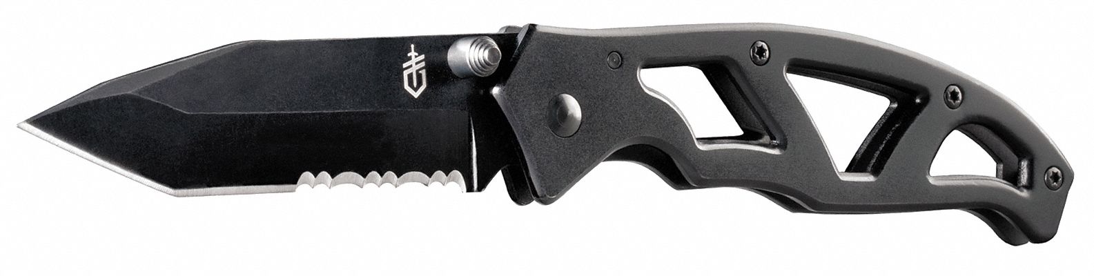 Folding Knife, Serrated, Tanto, 7 in, Blk