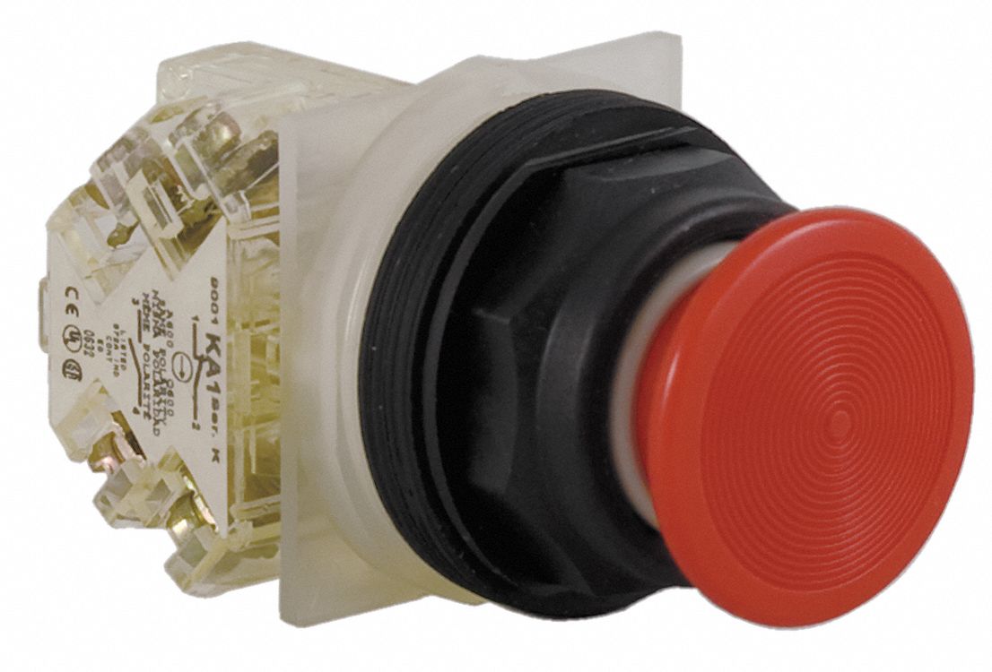 Mushroom Head Push Button: Non-Illuminated, Mushroom Head Profile, Non-Metallic