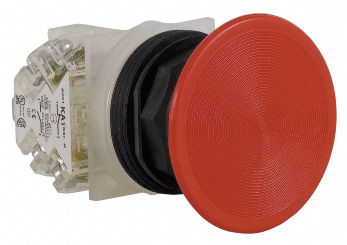 Mushroom Head Push Button: Non-Illuminated, Mushroom Head Profile, Non-Metallic