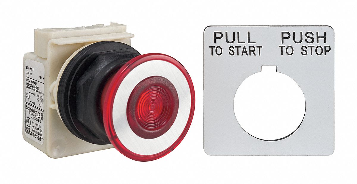 Mushroom Head Push Button: 30 mm Mounting Size, Non-Metallic, Maintained