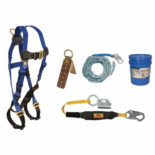 Roofer's Fall Protection Kit w/ Harness, Anchor, Lifeline, Lanyard