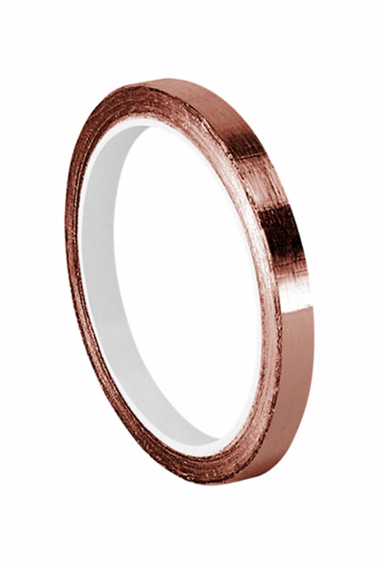 Conductive Electrical Tape: 1/2 in Wd, 6 yd Lg, 3.5 mil Thick, 600 V Volt Rating, Copper Foil