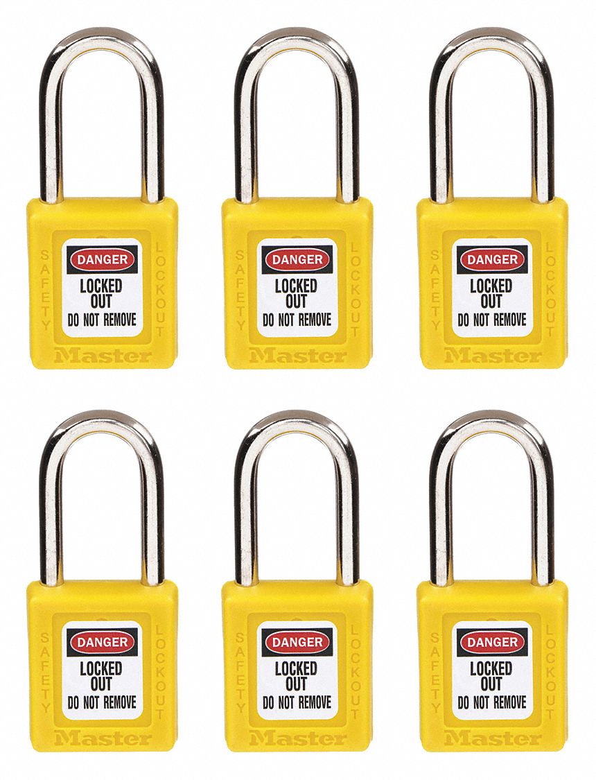 MASTER LOCK, Keyed Different, Thermoplastic, Lockout Padlock 45JC65410S6YLW Grainger