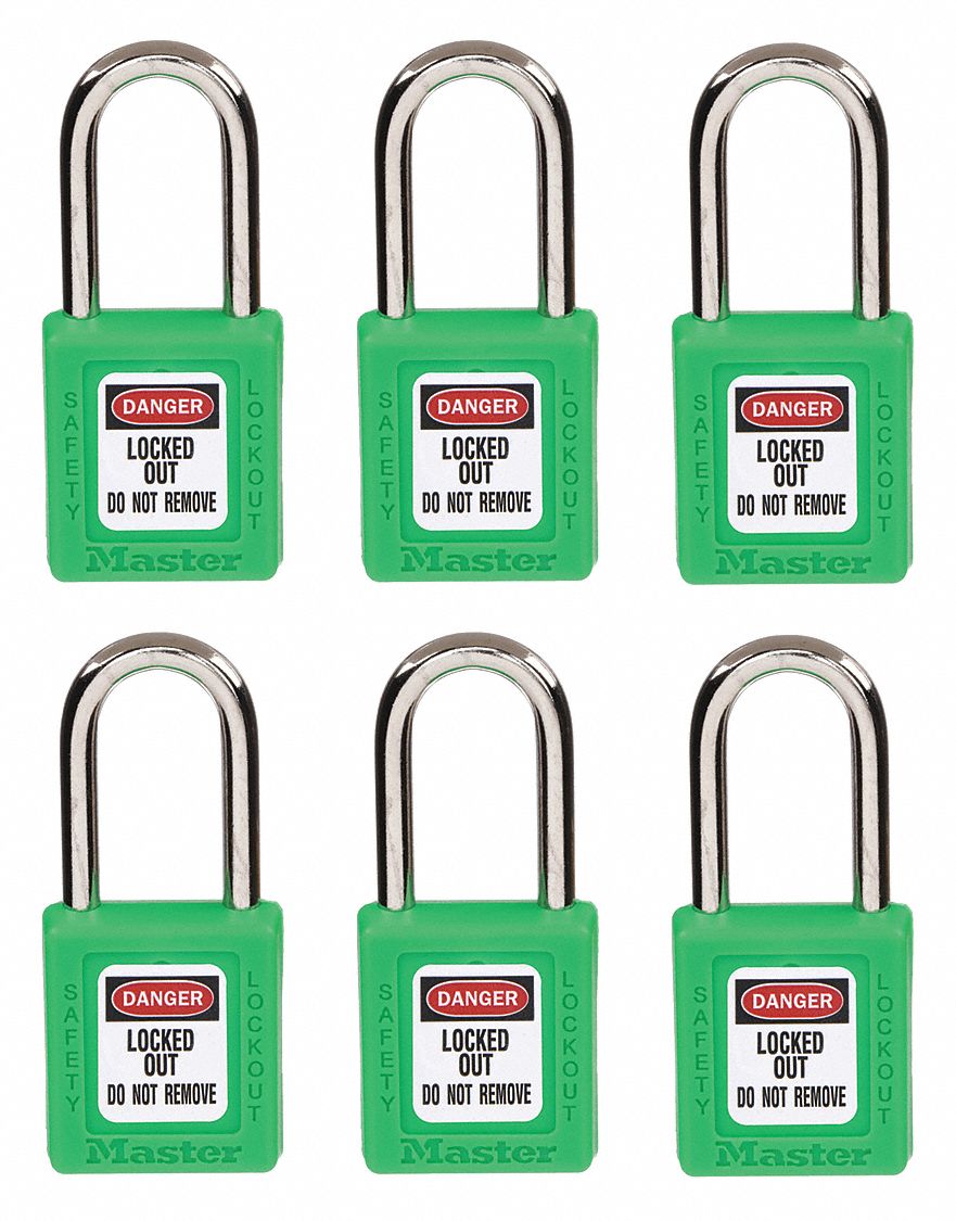 MASTER LOCK, Keyed Different, Thermoplastic, Lockout Padlock 45JC66410S6GRN Grainger