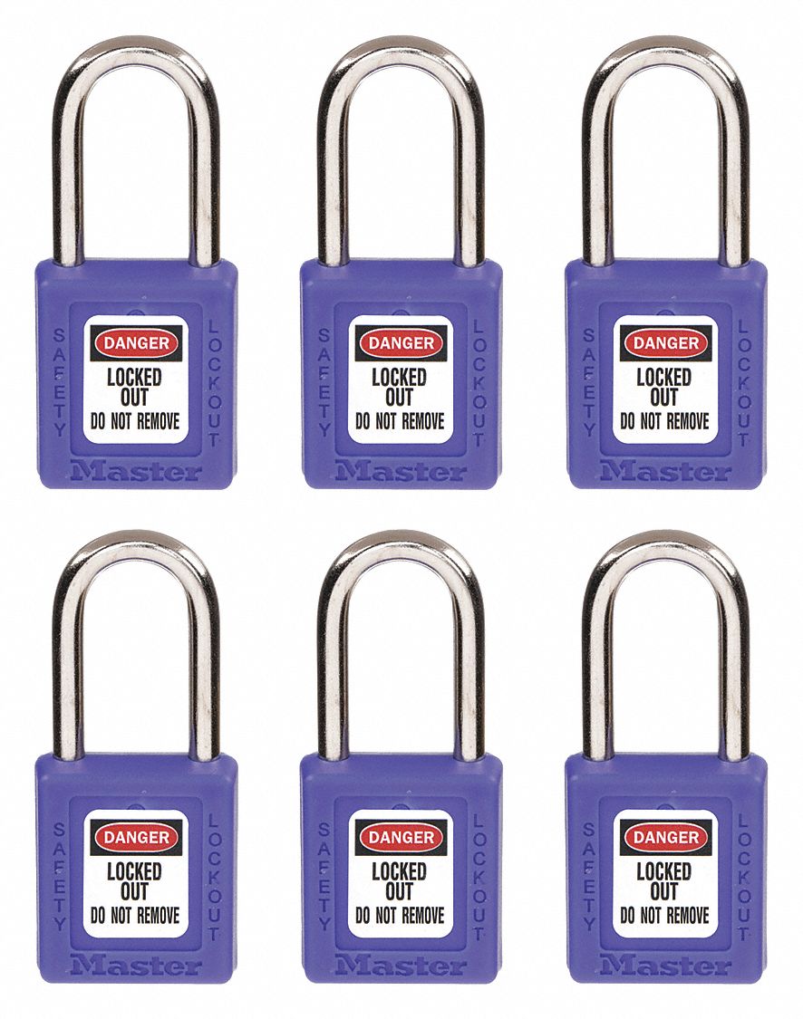 MASTER LOCK, Keyed Different, Thermoplastic, Lockout Padlock 45JC67410S6BLU Grainger