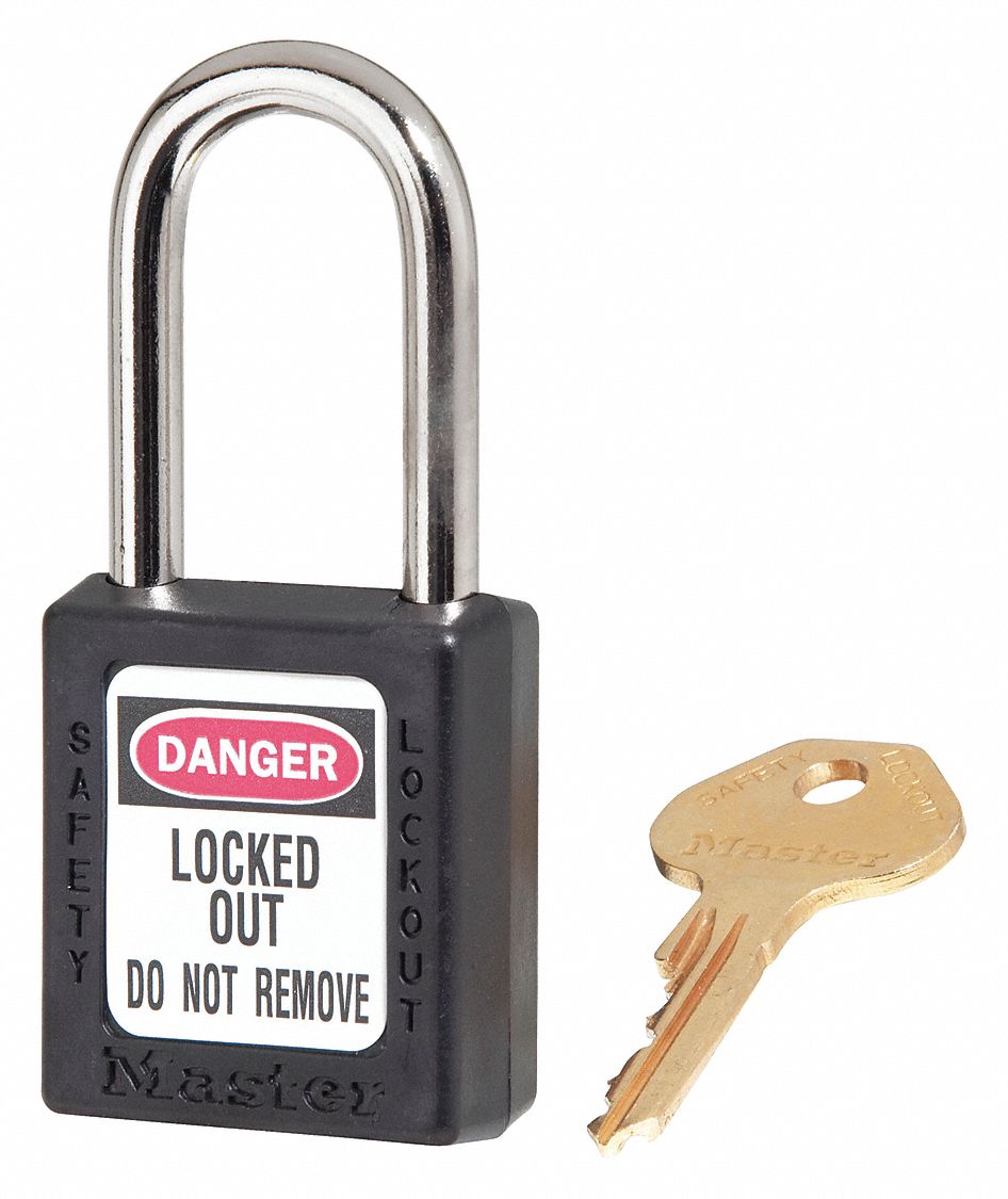 Lockout Padlock: Keyed Alike, Thermoplastic, Std Body Body Size, Metal, Std, Black