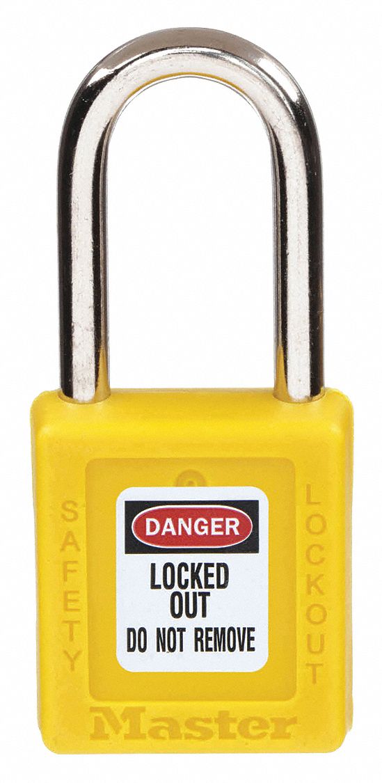 Lockout Padlock: Keyed Alike, Thermoplastic, Std Body Body Size, Metal, Std, Yellow