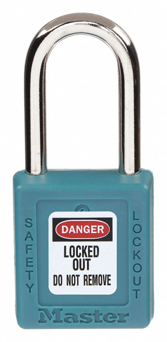 Lockout Padlock: Keyed Alike, Thermoplastic, Std Body Body Size, Metal, Std, Teal