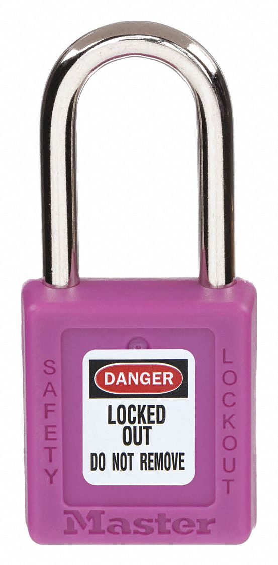 Lockout Padlock: Keyed Alike, Thermoplastic, Std Body Body Size, Metal, Std, Purple