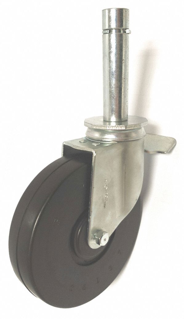 Total-Locking Friction-Ring Stem Caster: 6 in Wheel Dia., 200 lb, Swivel Caster