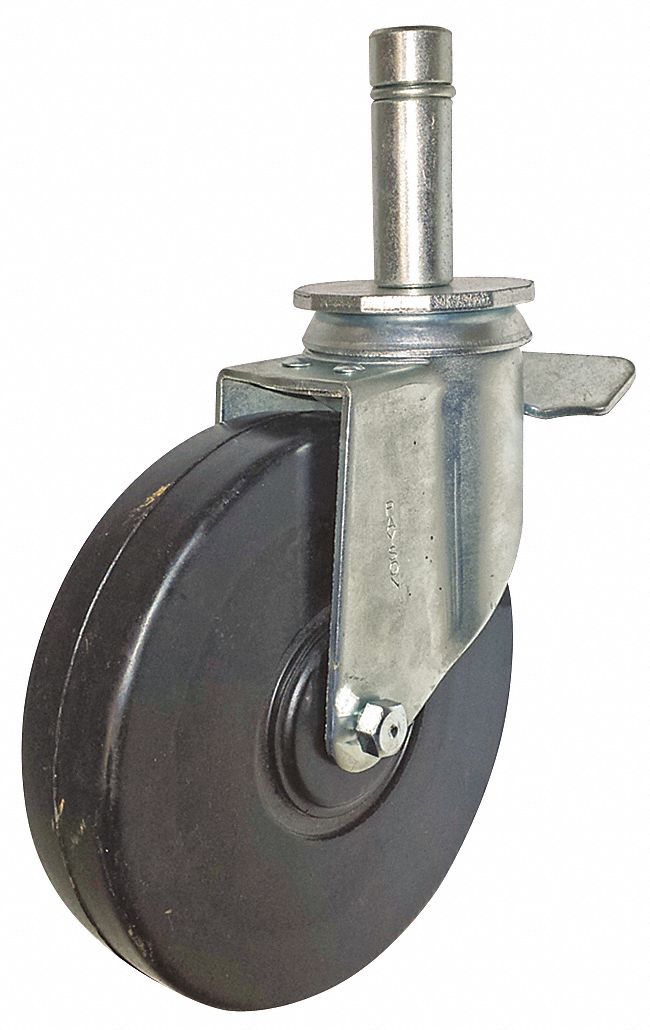 Total-Locking Friction-Ring Stem Caster: 6 in Wheel Dia., 200 lb, Swivel Caster