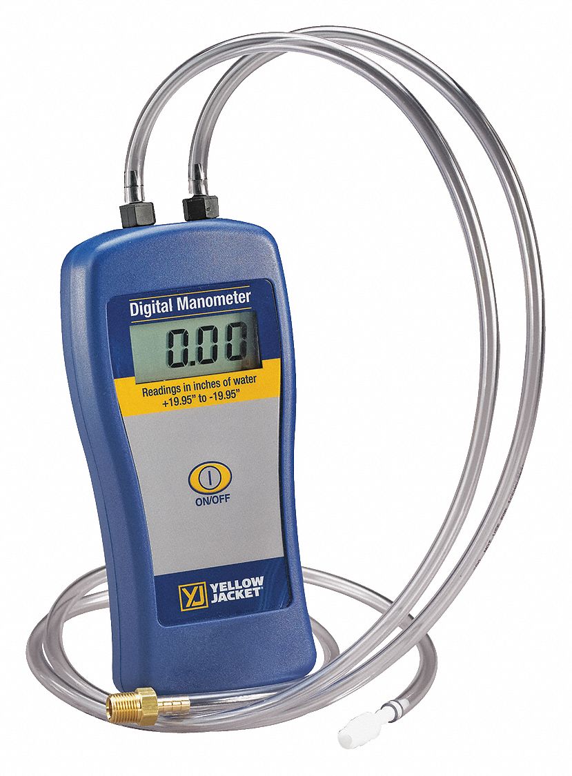 YELLOW JACKET Digital Manometer, LCD, 9V, 1/8 in. NPT 45JT4178052