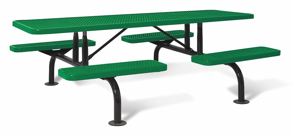 Picnic Table: Expanded Metal, Thermoplastic Coated, Green, 30 1/4 in Overall Ht