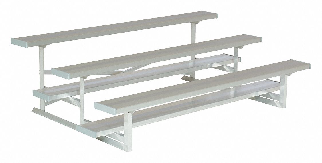 Bleacher: 3 Rows, 7 1/2 ft Lg, Aluminum, 15 Seats