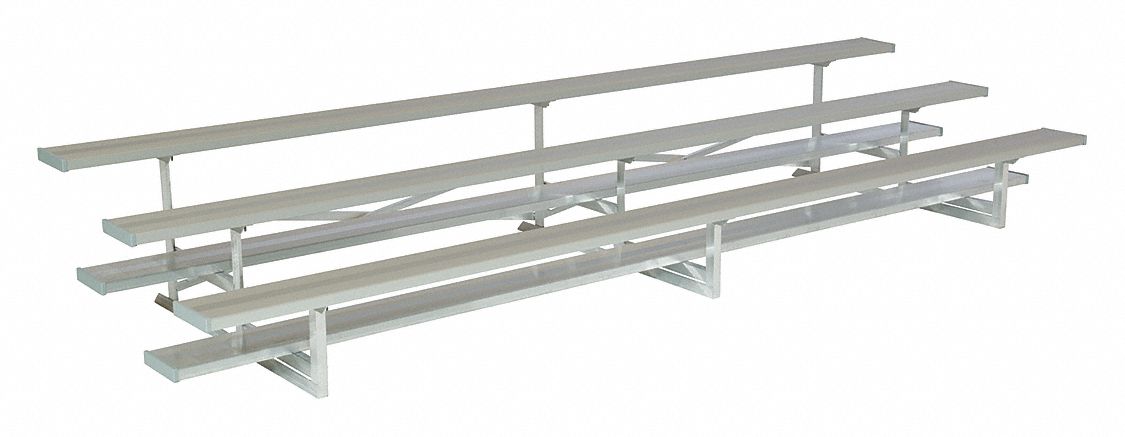 Bleacher: 3 Rows, 15 ft Lg, Aluminum, 30 Seats