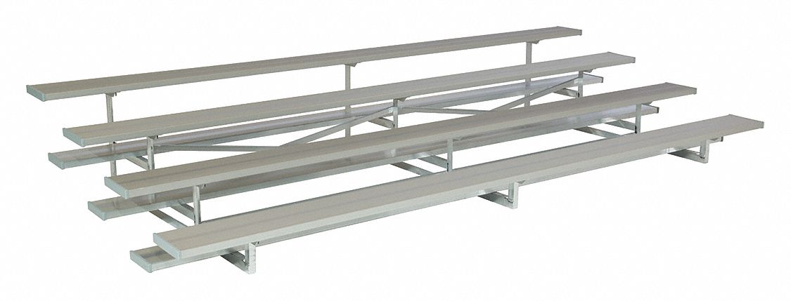 Bleacher: 4 Rows, 15 ft Lg, Aluminum, 40 Seats