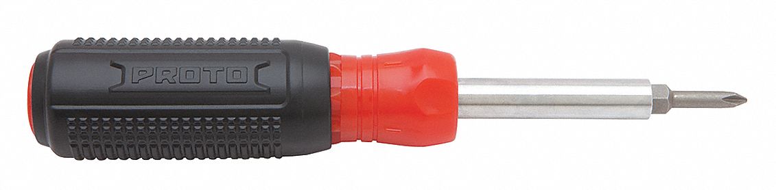 MULTI-BIT SCREWDRIVER, PHILLIPS/SLOTTED TIP, #1/¼ IN/#2 TIP SIZE, 4 TIPS, QUICK CHANGE