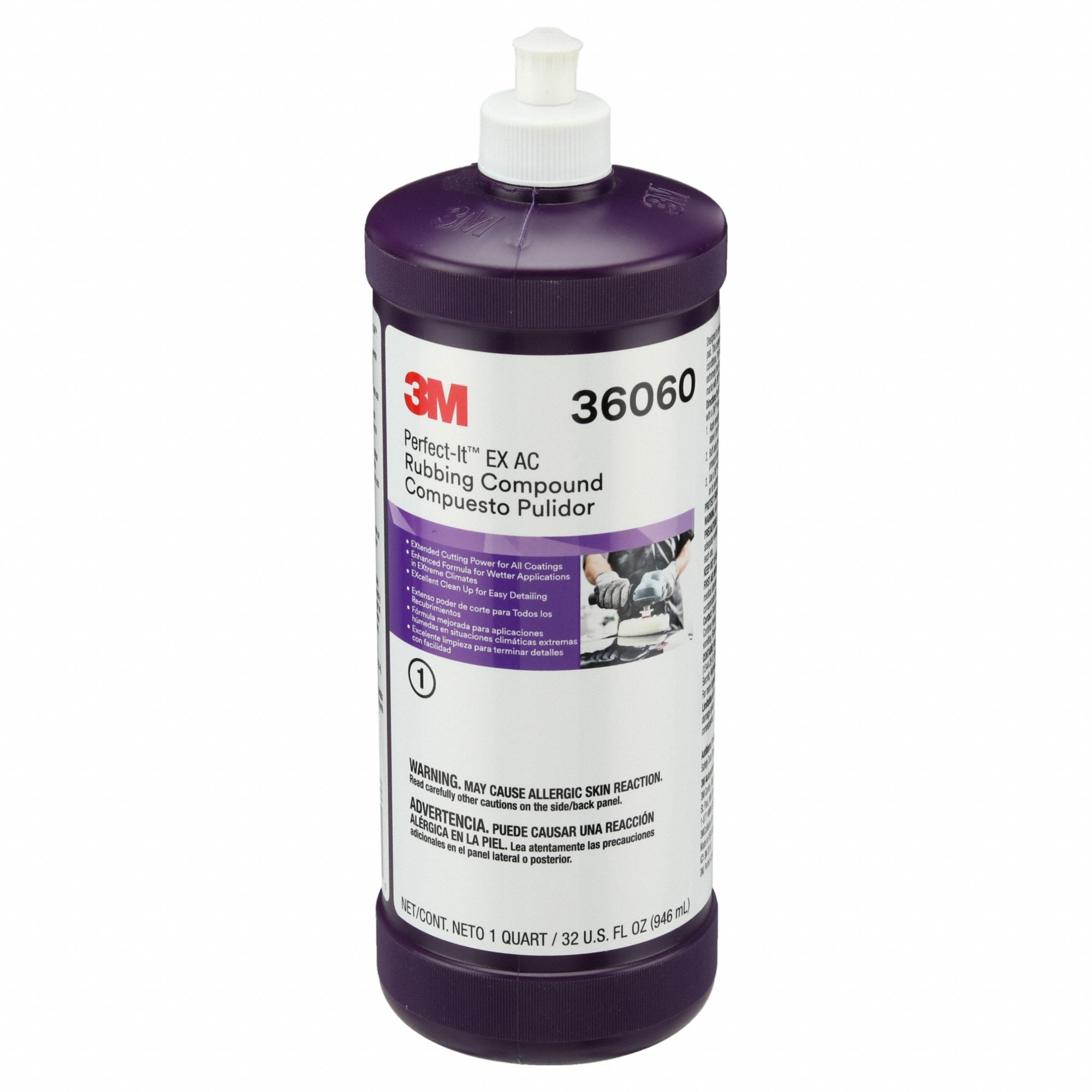 3M Abrasive Rubbing Compound: Compound, 1 qt Container Size, Liquid, 16.2%  VOC Content Wt %, Bottle