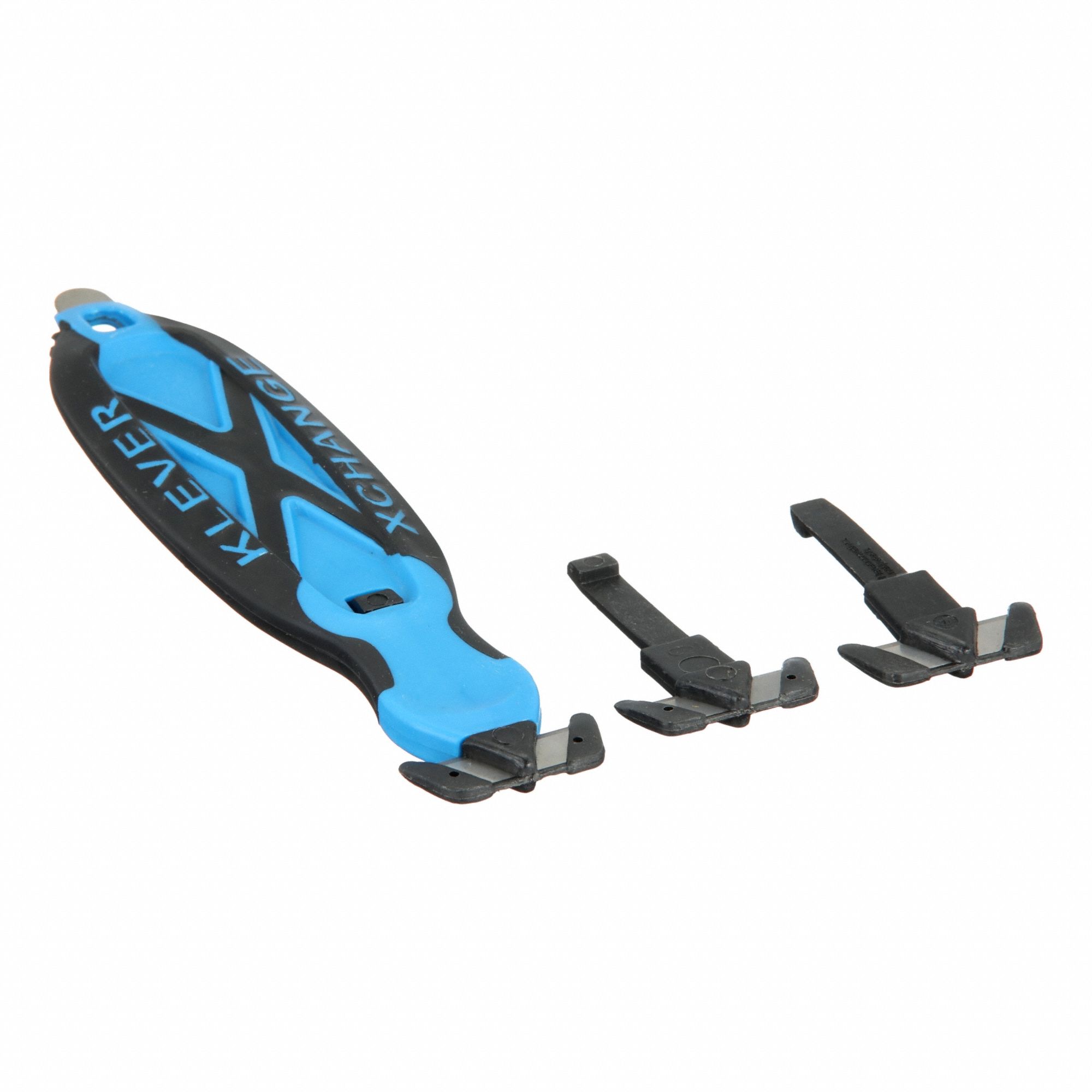 Knife: Plastic/Rubber, 3/8 in Ht, 6 1/2 in Lg, 1 1/2 in Wd, 1 Blades Included, Black/Blue