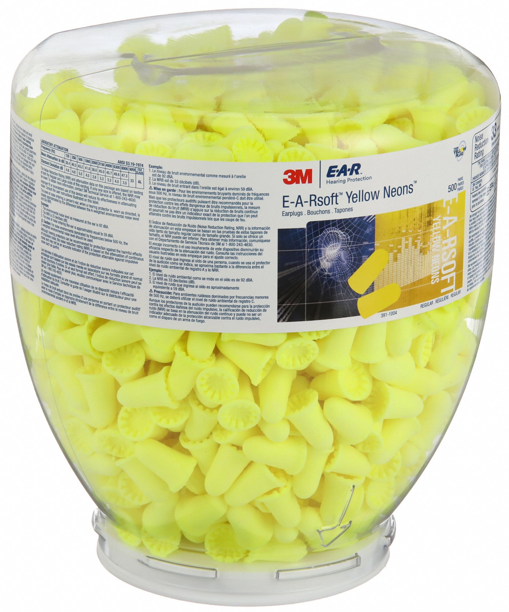 RECHARGE DE DISTRIBUTEUR DE BOUCHONS D'OREILLES, MOUSSE, M, CLOCHE, 33 DB, SANS FIL, JETABLES, 500 PR/BOUTEILLE