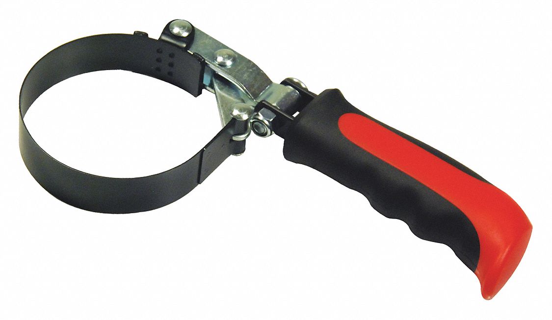 Oil Filter Wrench: Plastic/Rubber, Spring Steel Strap, 1 in Strap Wd