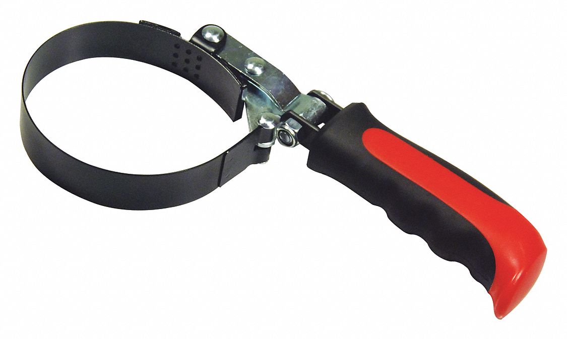Oil Filter Wrench: Plastic/Rubber, Spring Steel Strap, 1 in Strap Wd