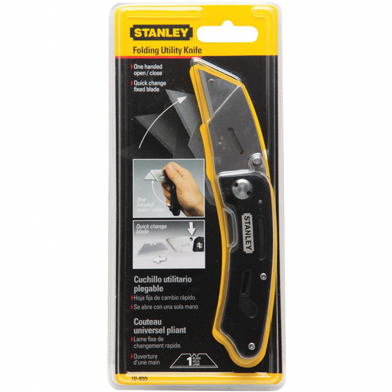 STANLEY Folding Utility Knife: 3 1/4 in/5 3/4 in, Steel, Metal, 1 ...