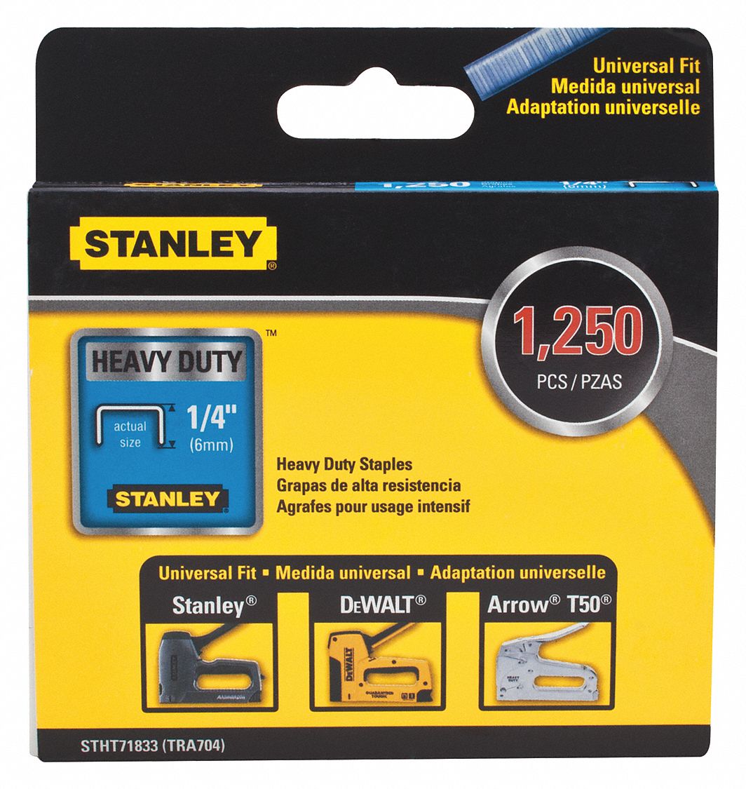 STAPLES, STEEL, ¼ IN LEG L, 27/64 IN CROWN, 1250-PK, SILVER, FOR TRA700 SERIES STAPLER