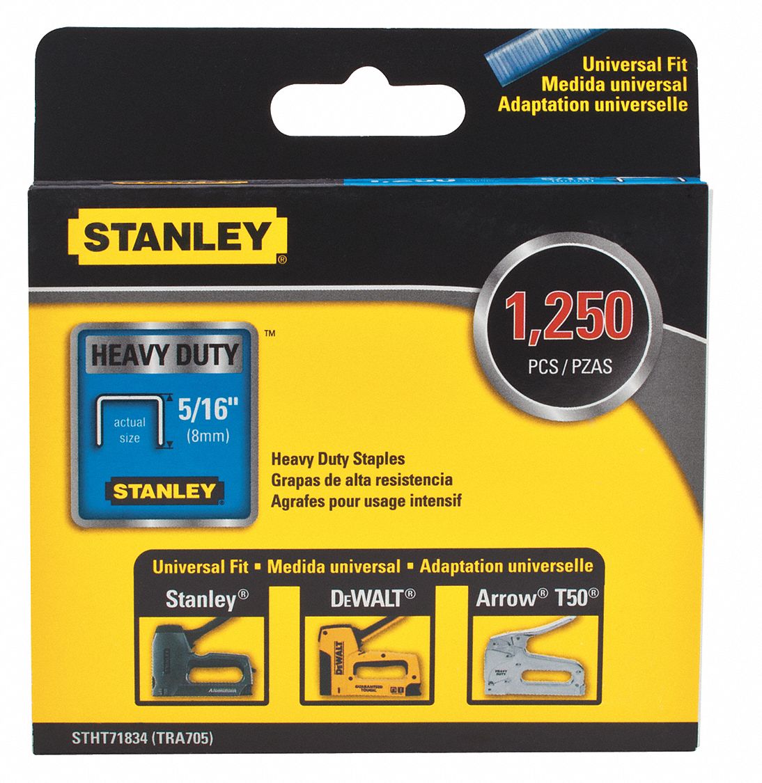 STAPLES, STEEL, 5/16 IN LEG L, 27/64 IN CROWN, 1250-PK, SILVER, FOR TRA700 SERIES STAPLER