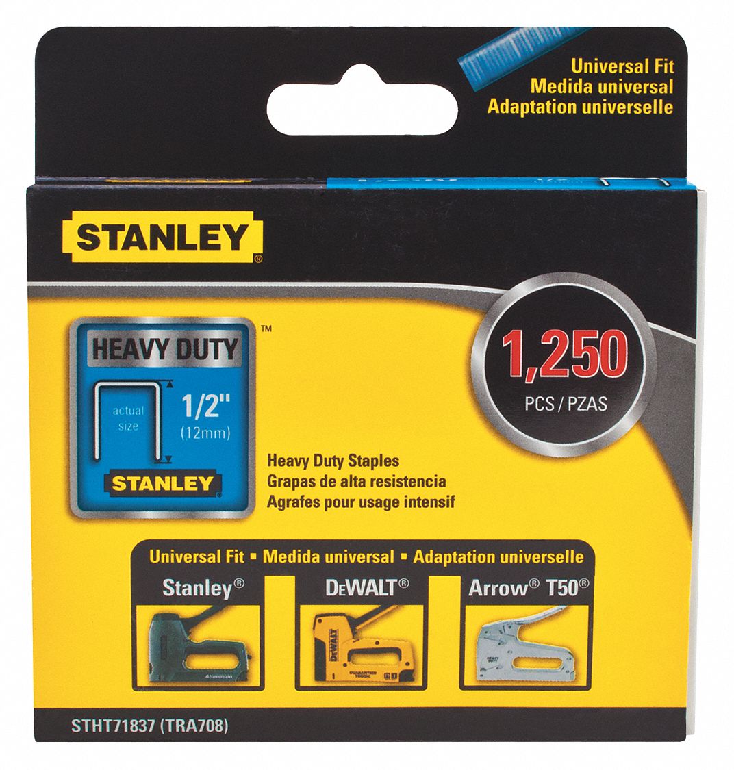 STAPLES, STEEL, ½ IN LEG L, 27/64 IN CROWN, 1250-PK, SILVER, FOR TRA700 SERIES STAPLER