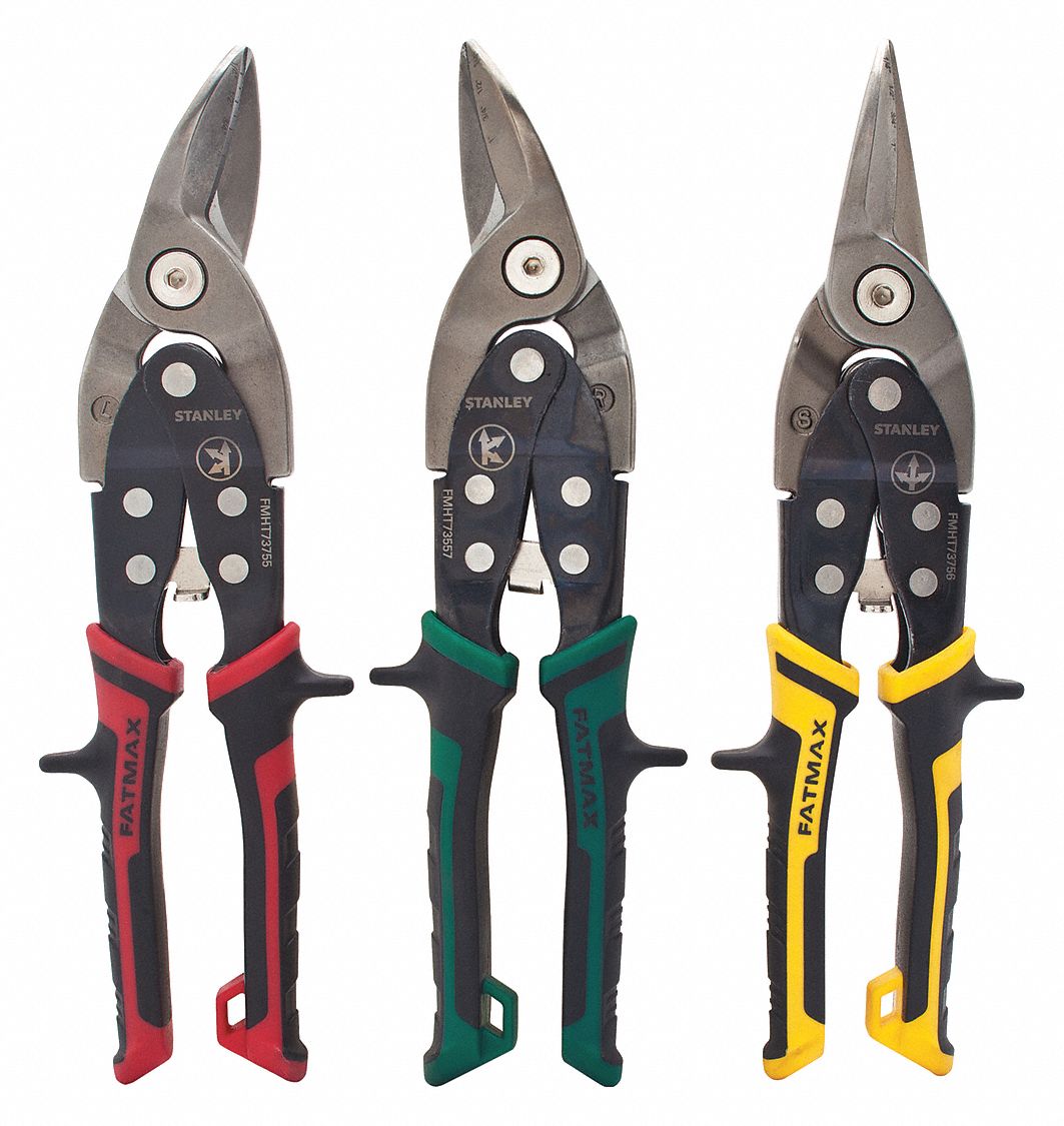 AVIATION SNIP SET, LEFT/RIGHT/STRAIGHT, 10 IN OVERALL L, 1½ IN CUTTING L, STEEL, STEEL