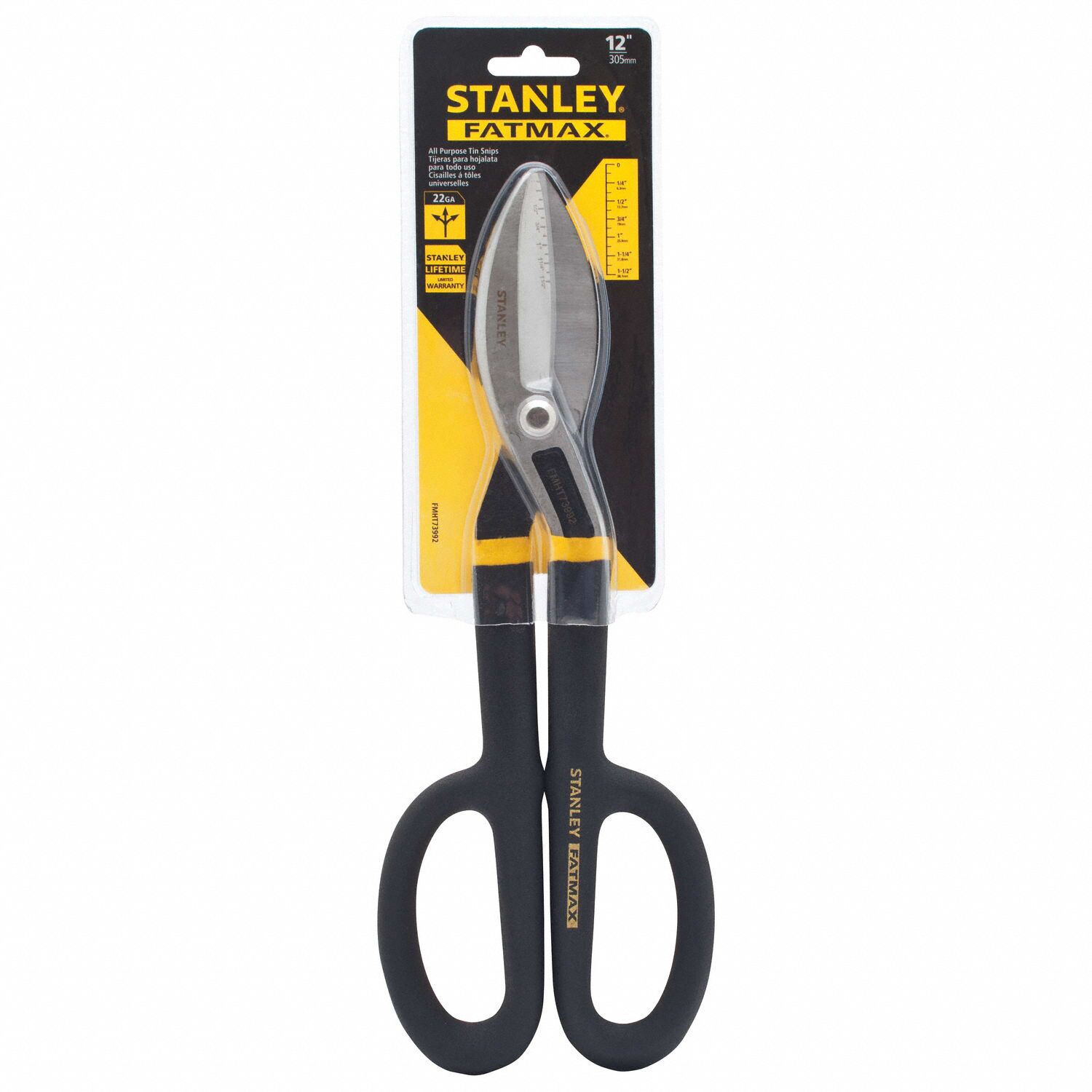 STANLEY Tinners Snip, Left, Right, Straight, 12 in Overall Length, 26