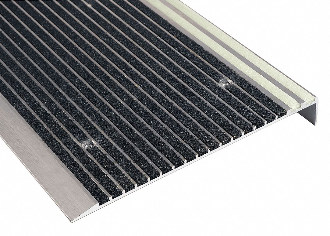 NATIONAL GUARD Stair Tread Cover Photoluminescent, Aluminum, Fasteners Install with, 11 in Dp