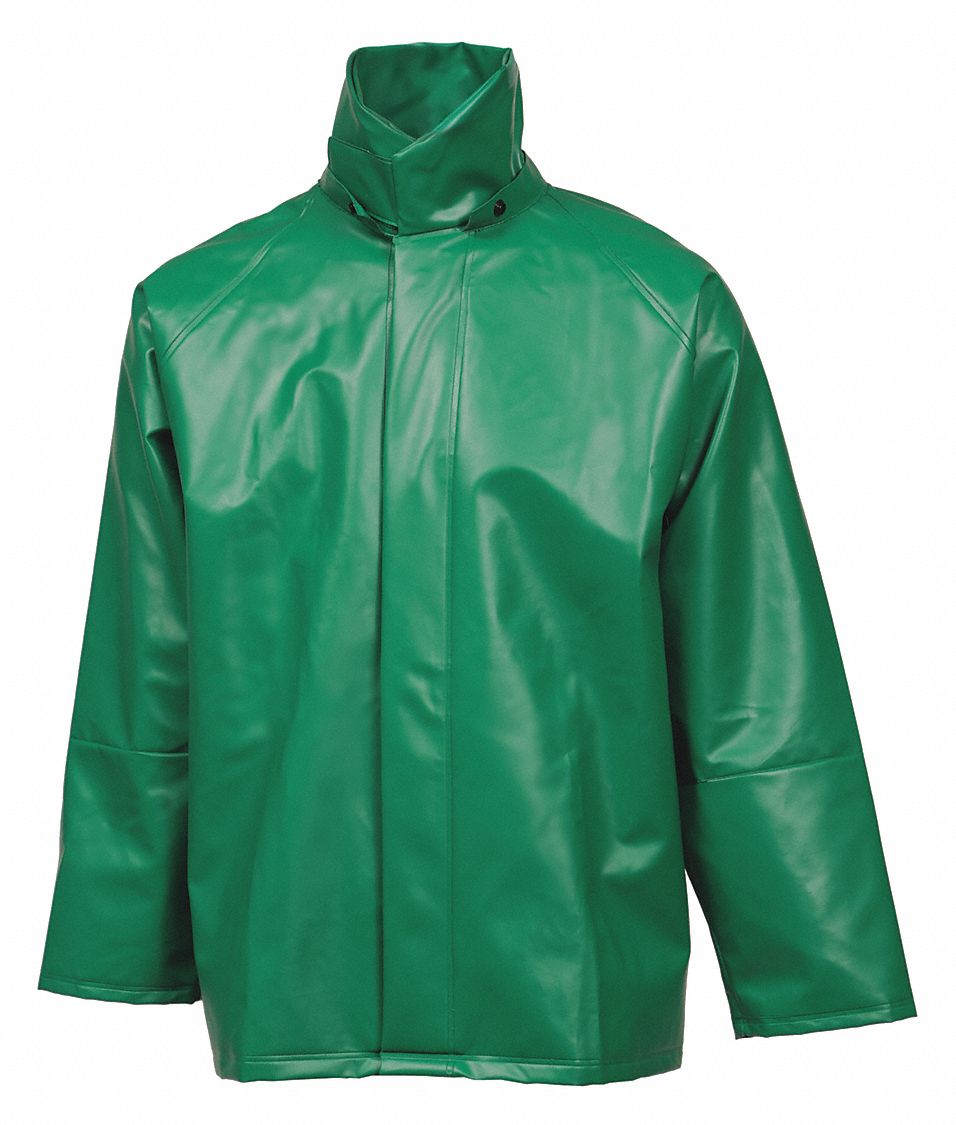 UNISEX J41108 RAIN JACKET, GREEN, 2XL, POLYESTER/PVC, 17 MM THICK, HEAT SEALED SEAMS