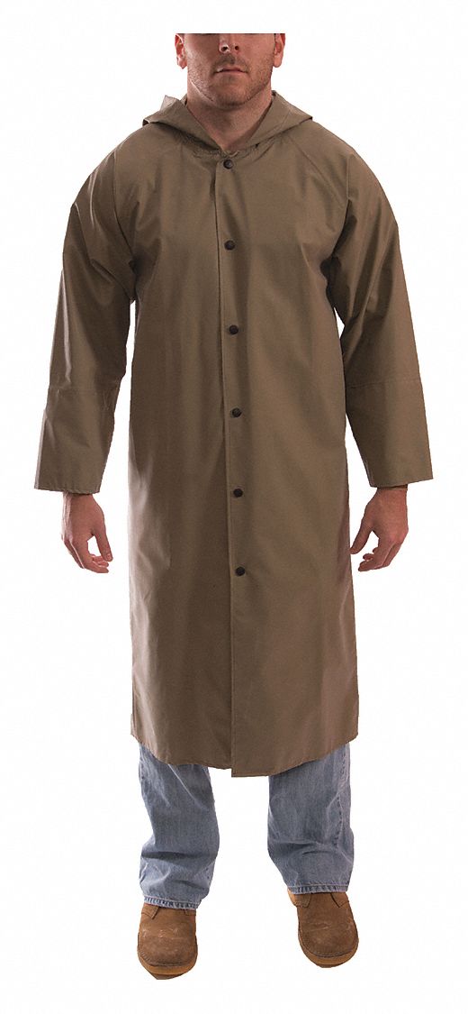 Flame Resistant Rain Coat: Rain Coat, 2XL, Olive Drab, Snaps with Storm Flap, Attached Hood