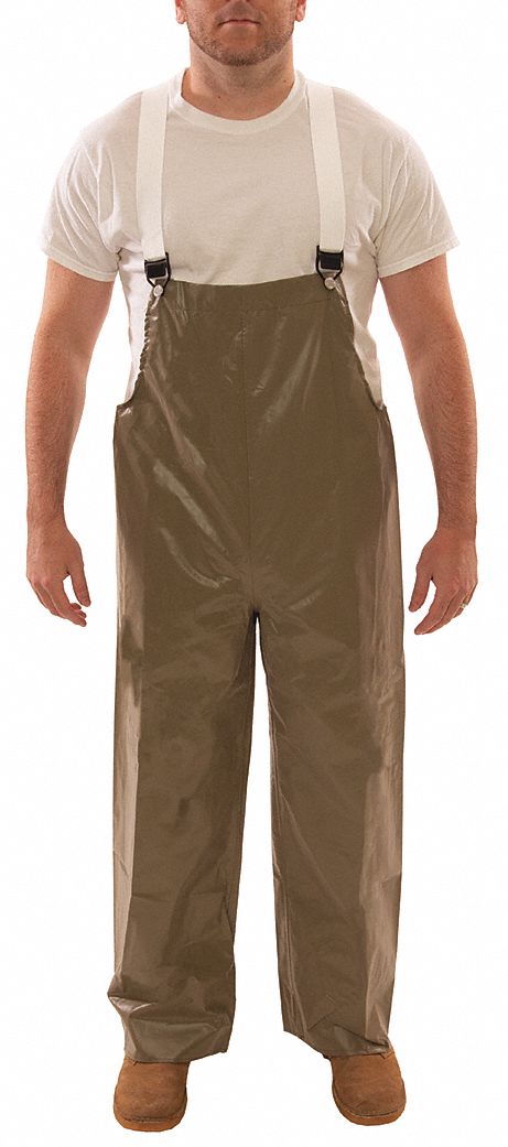 FLAME-RESISTANT RAIN BIB OVERALLS, NEOPRENE, XL, GREEN, 31 X 46