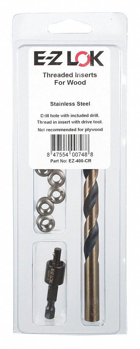 THREAD INSERT KIT, ¼"-20 INT THREAD, ½ IN OVERALL L, 29/64 IN DIA, STAINLESS STEEL, PLAIN