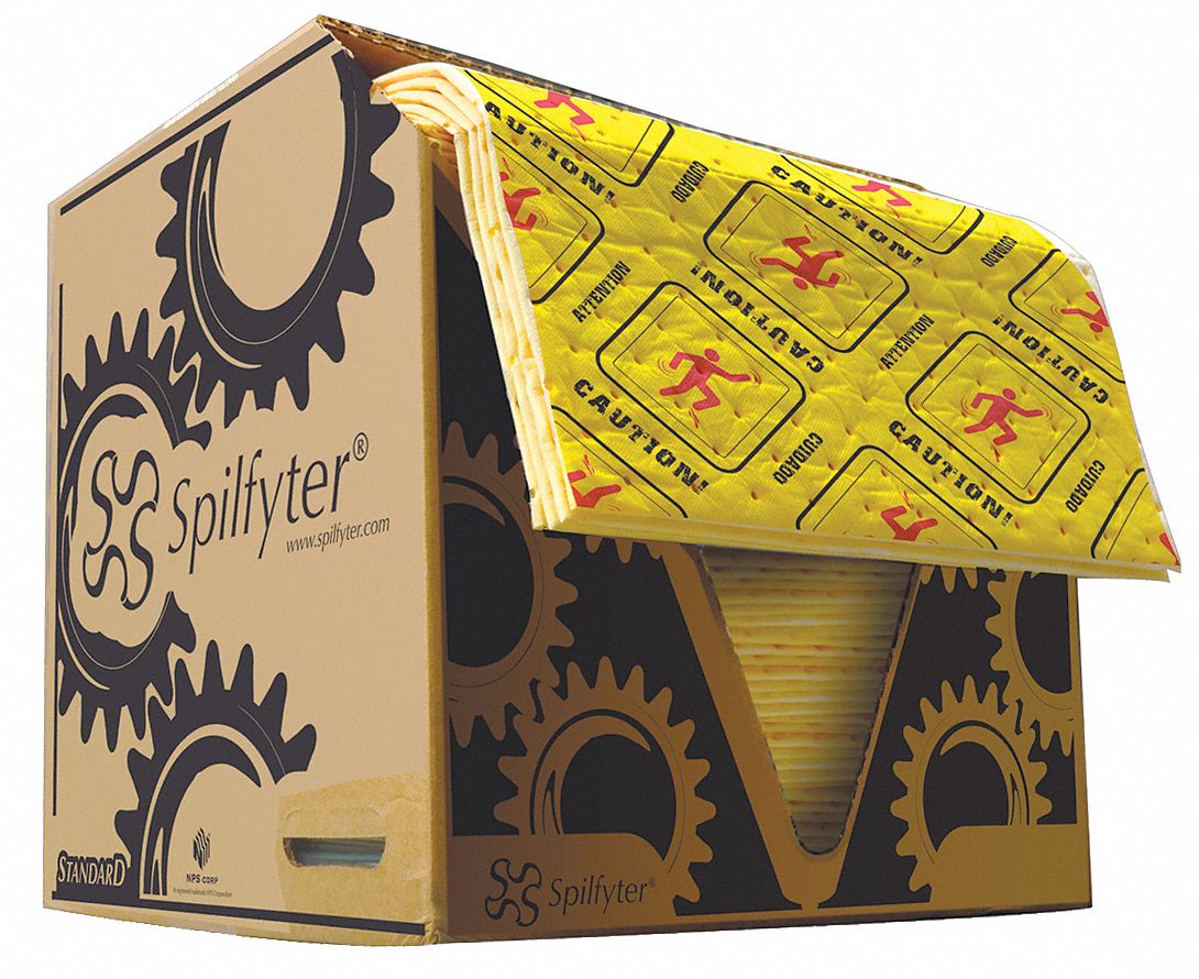 Sorbent Pad: 29 7/16 oz Volume Absorbed Per Pad, 18 in x 16 in Pad Size (L x W), 100 PK