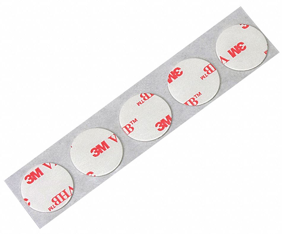 Foam Tape: Firm, Disc, 3/4 in, 3/4 in Dia, 25 mil Thick, White, Acrylic, Closed, 5 PK