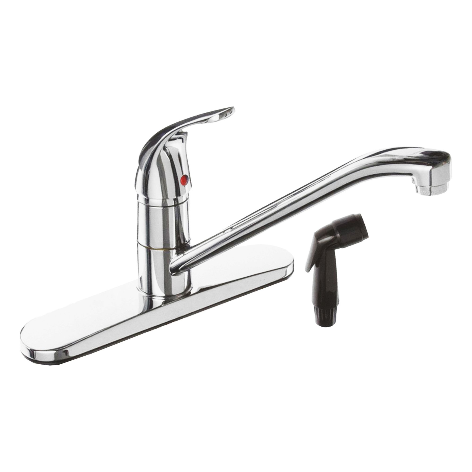Low Arc Kitchen Faucet: AquaSpec®, Brass, Single-Post, Deck, 3 Mounting Holes, Chrome, Joystick