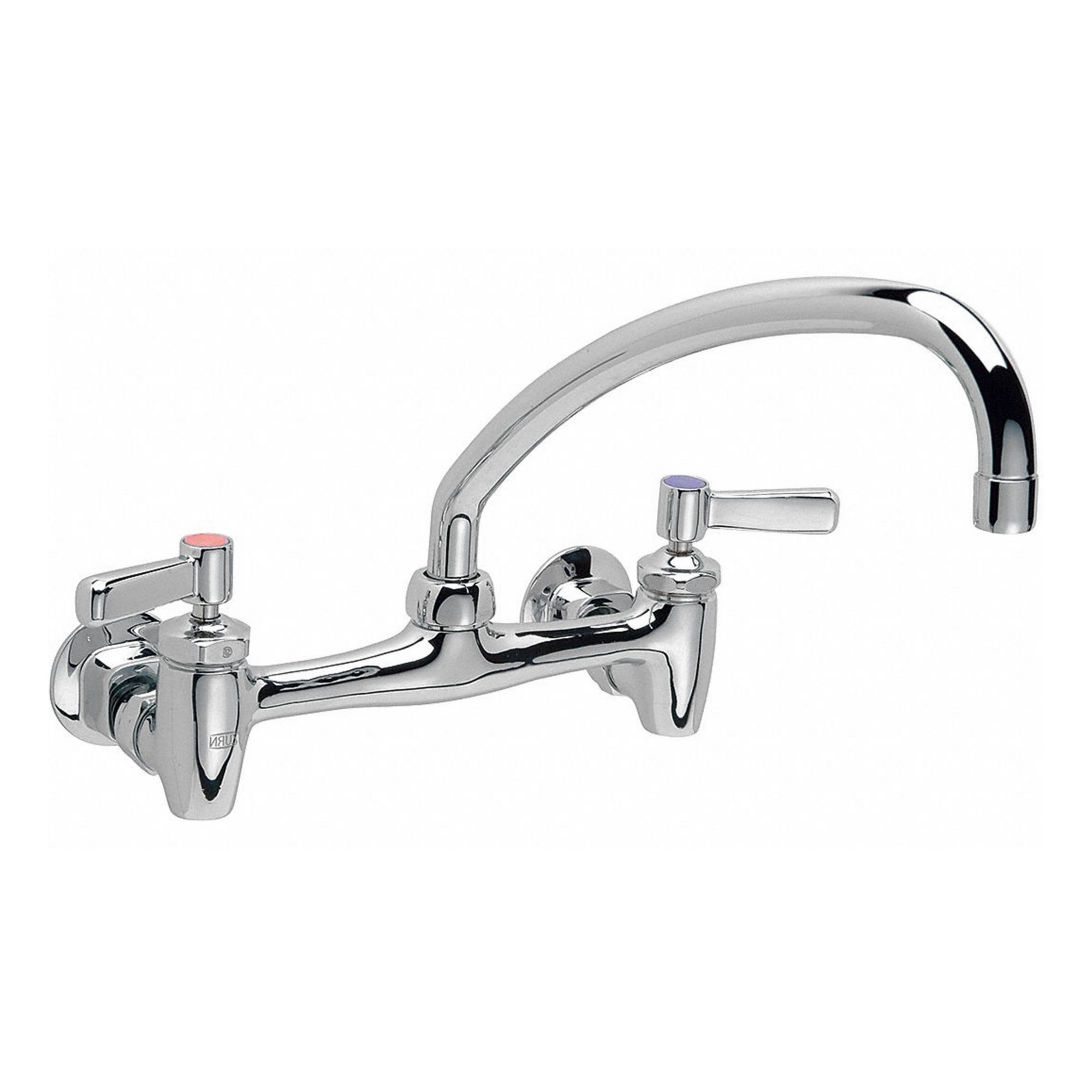 Low Arc Kitchen Faucet: AquaSpec®, Brass, Widespread, Wall, 2 Mounting Holes, 2.2 gpm Flow Rate