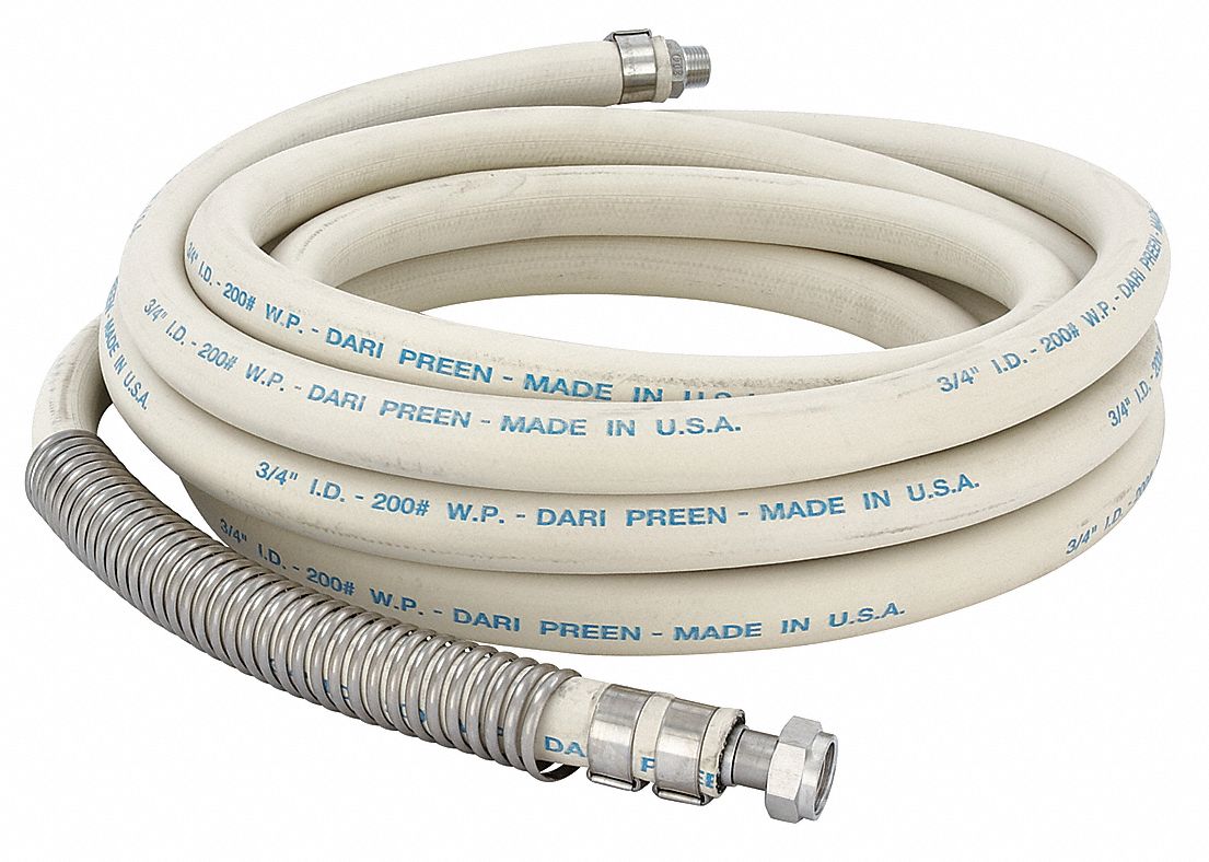 Coolant Hose: 3/4 in Connection Size, Brass/EPDM/Steel, Cream, 25 ft Overall Lg