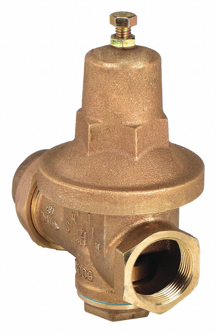 Water Pressure Reducing Valve: FNPT x FNPT, 1/2 in Pipe Size, Bronze, 25 psi to 75 psi
