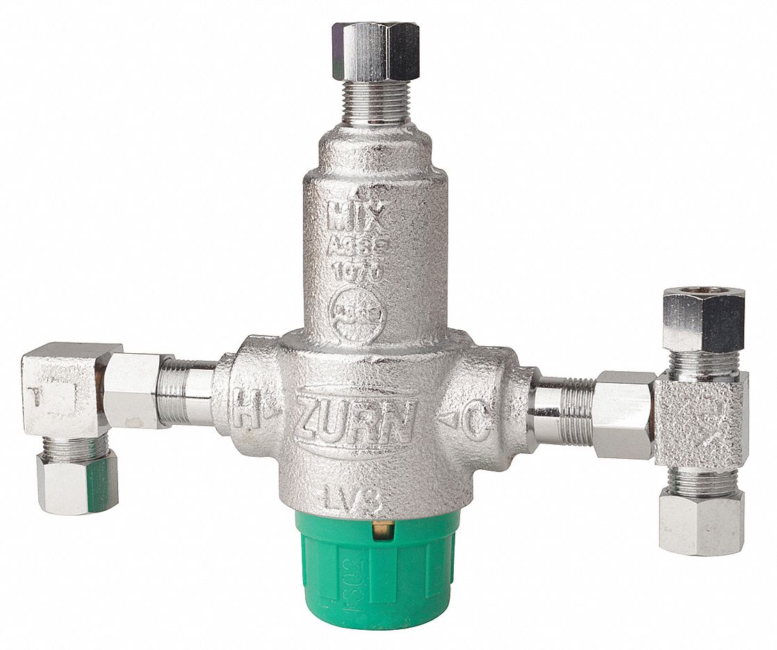 THERMOSTATIC MIXING VALVE: ⅜ IN INLET CONNECTION SIZE, ⅜ IN OUTLET CONNECTION SIZE