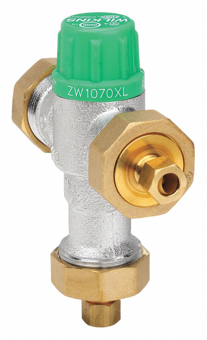 THERMOSTATIC MIXING VALVE: ⅜ IN INLET CONNECTION SIZE, ⅜ IN OUTLET CONNECTION SIZE