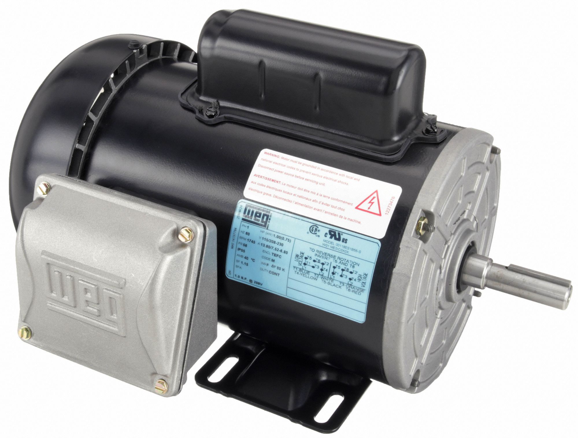 General Purpose Motor: Single Phase, 1 hp, 115/208-230V AC, 56 Frame Size, 5/8 in x 1 7/8 in, F