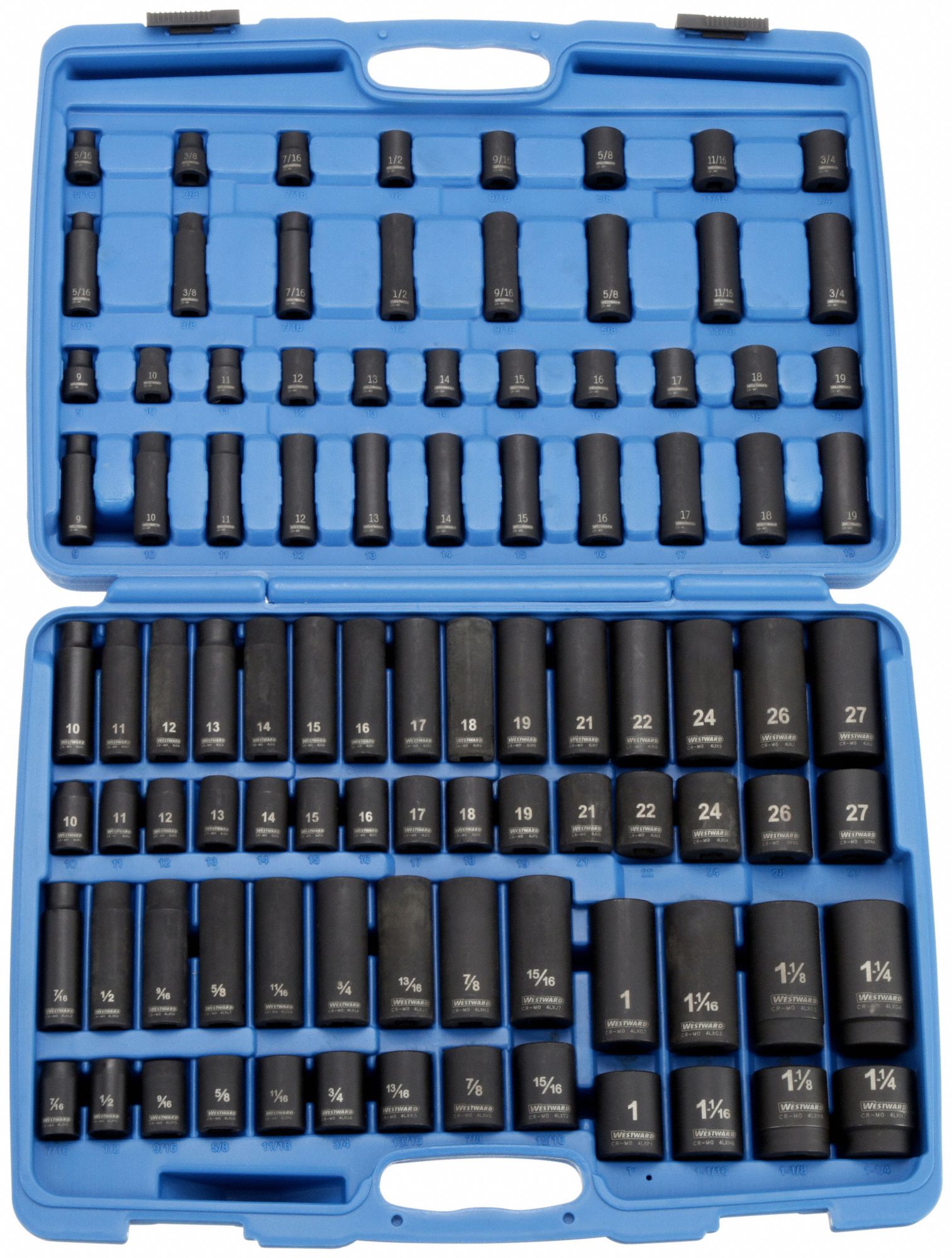 WESTWARD Impact Socket Bit Set: Metric/SAE, 1/2 in Drive Size, 18 Pieces