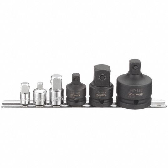 Impact Socket Adapter Set, Polished Black Phosphate - Grainger